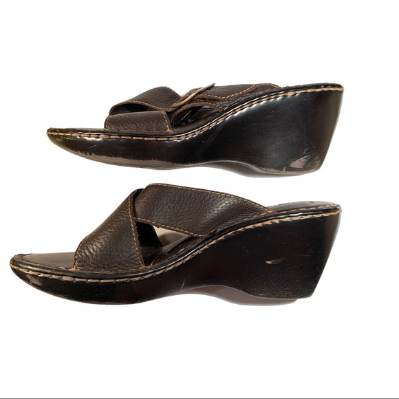 B.O.C. Leather CrissCross Buckle Slip Sandal Wedge Shoe Flat - Picture 5 of 6